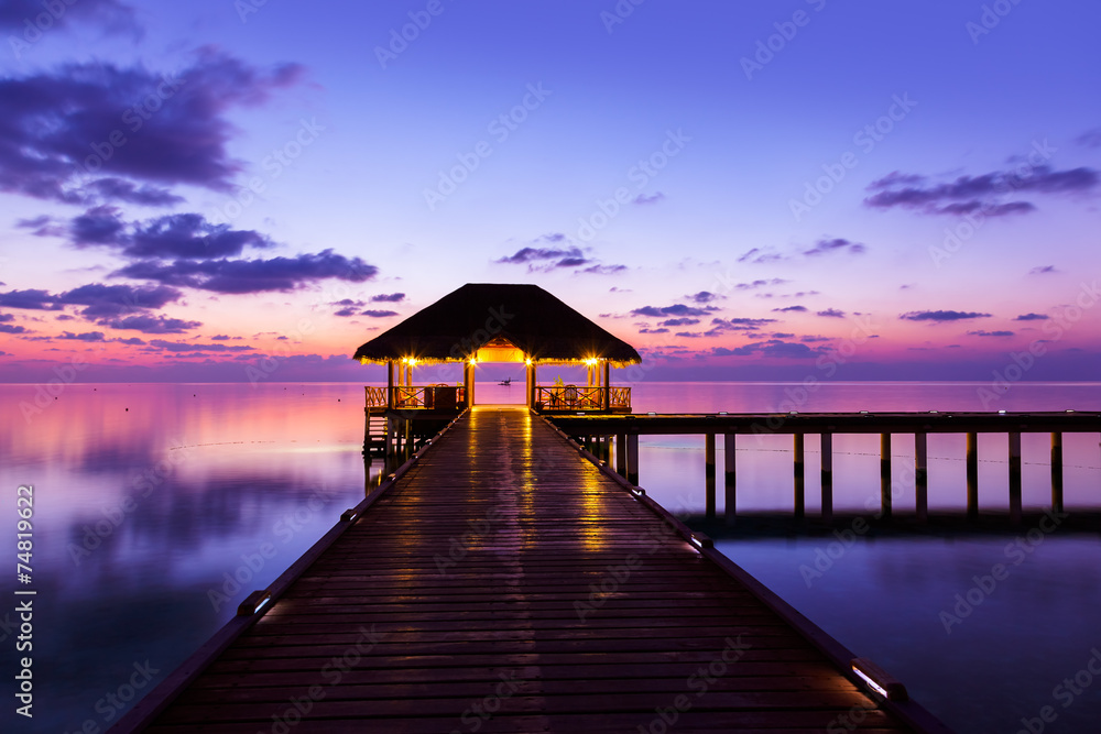 Water cafe at sunset - Maldives Water cafe at sunset - Maldives