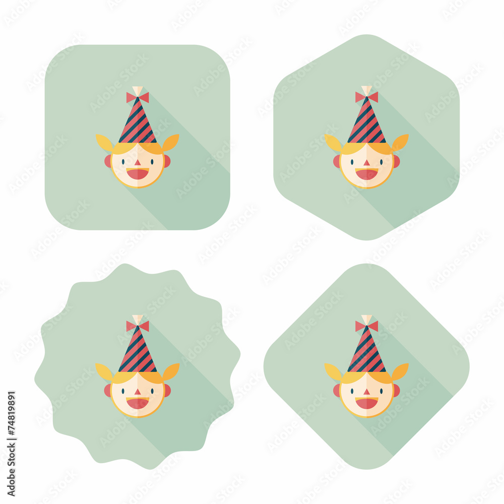 Birthday party girl flat icon with long shadow,eps10