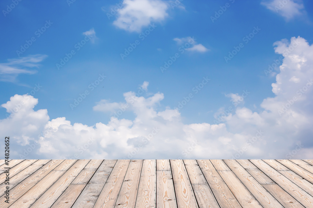 Beautiful sky with wooden floor