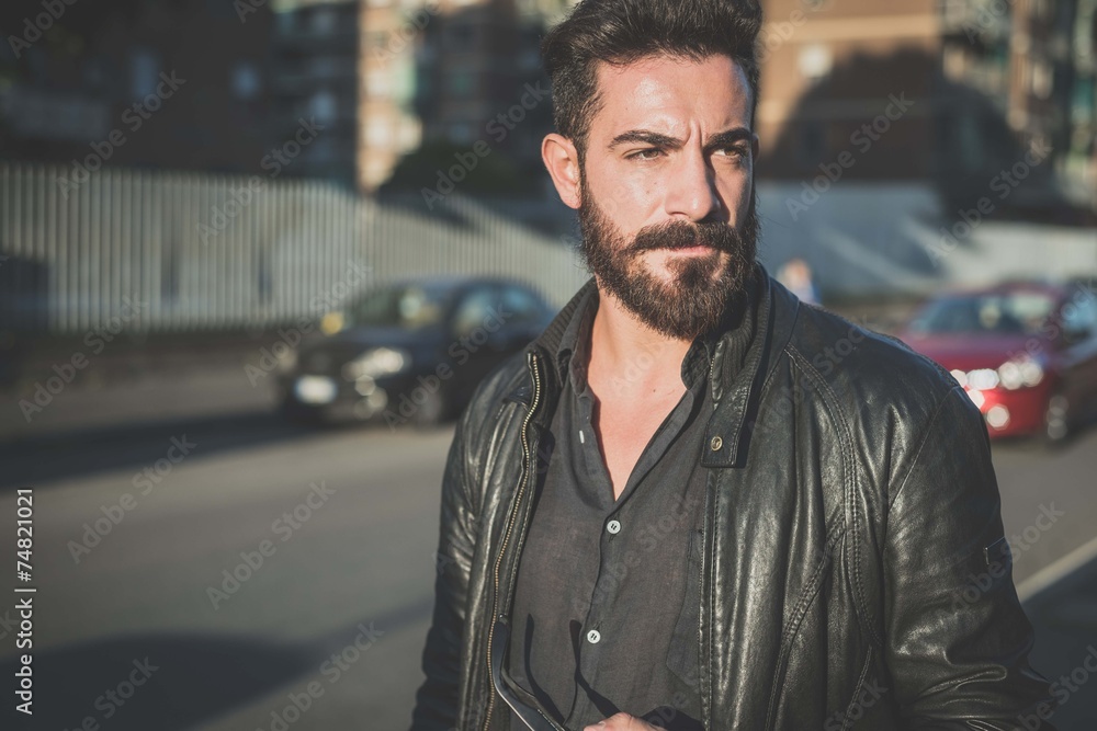 Fototapeta premium young handsome attractive bearded model man