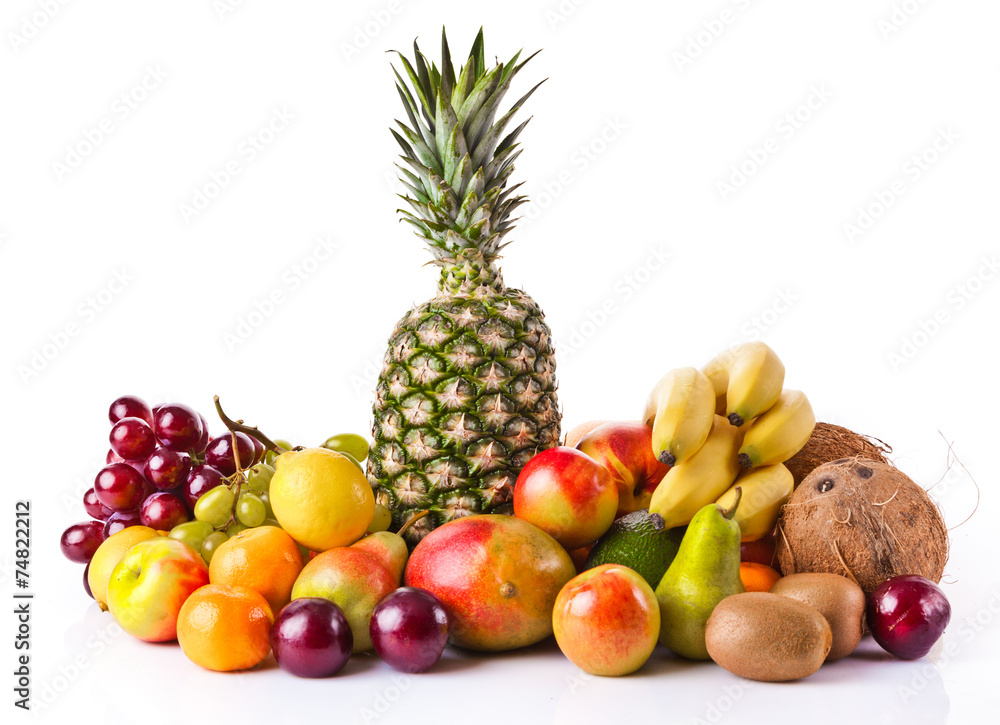 Fresh fruits isolated on a white . Set of different fresh fruits Fresh fruits isolated on a white . Set of different fresh fruits