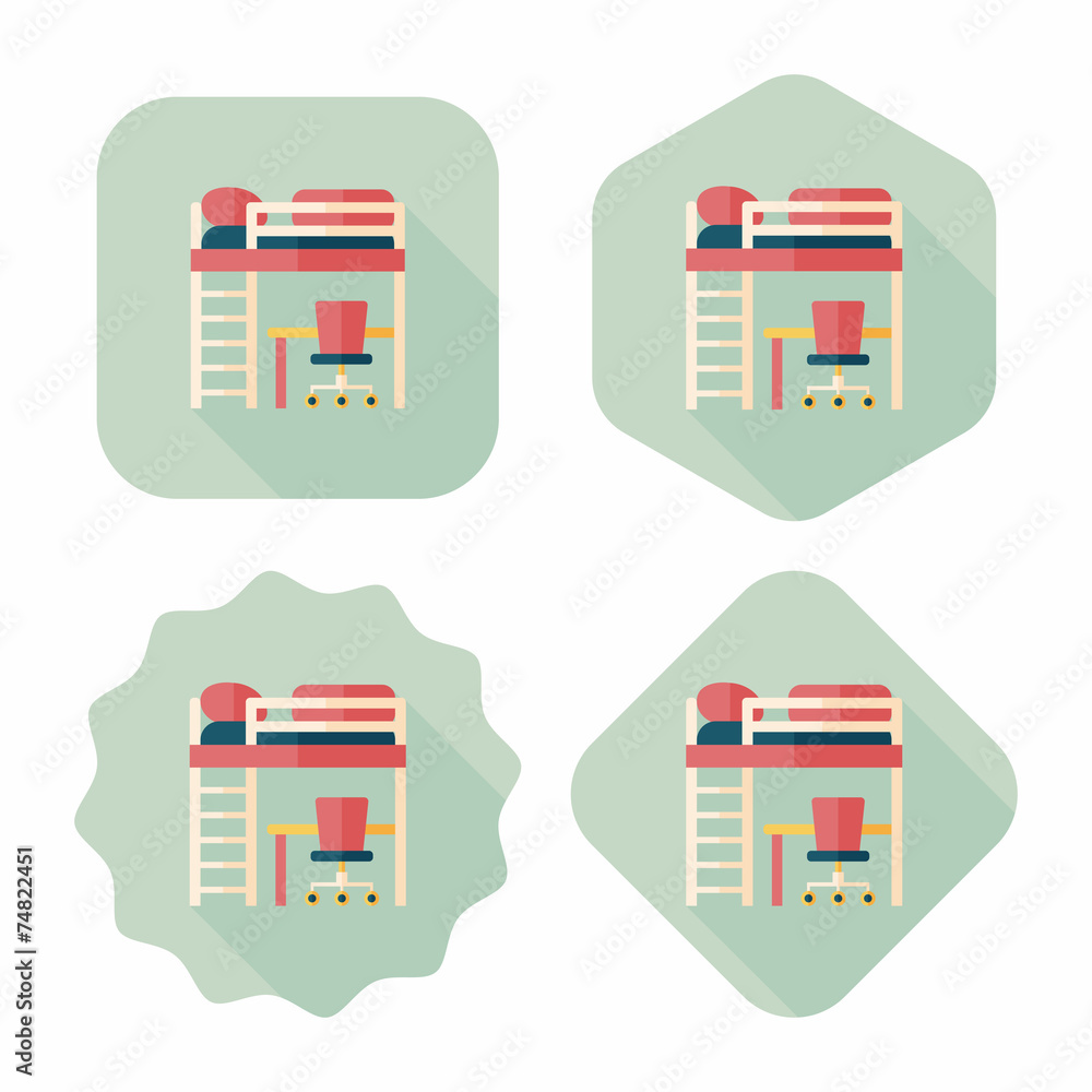 bed and desk flat icon with long shadow bed and desk flat icon with long shadow