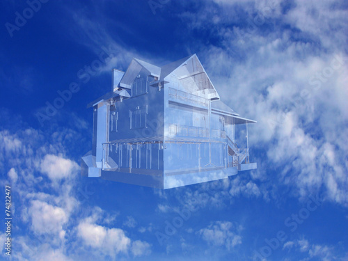 3D House on beautiful sky background. Concept - eco house. © PhotoStocker