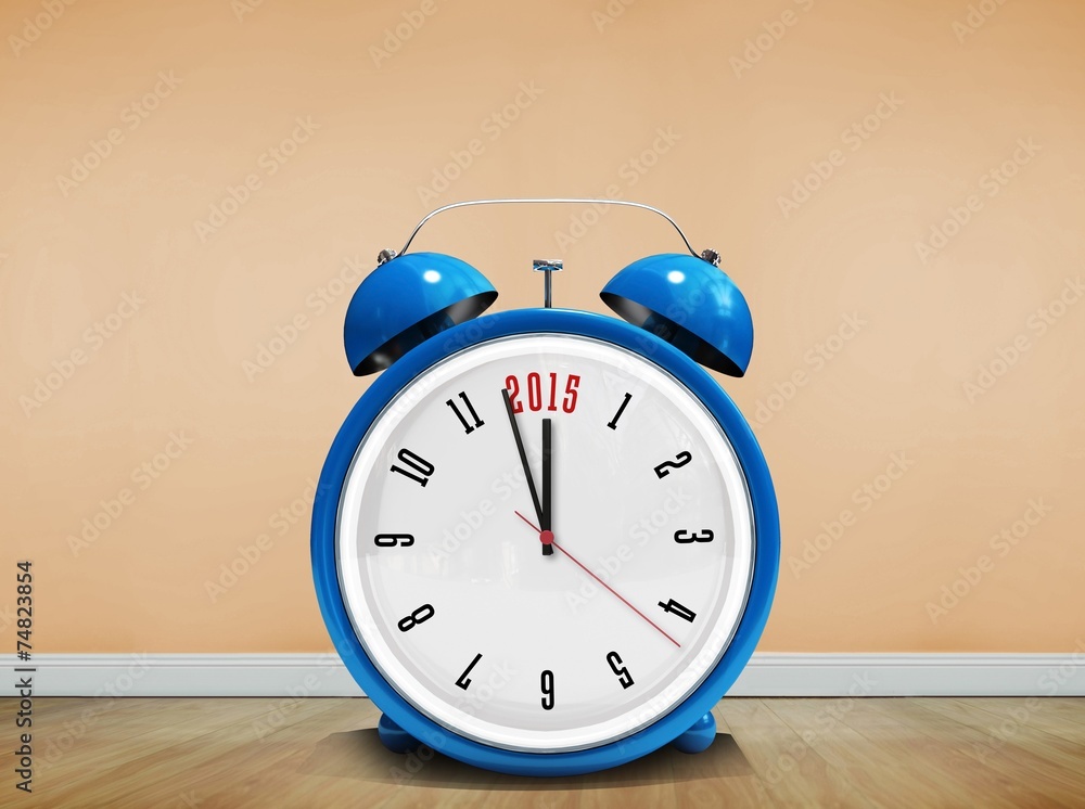 Composite image of 2015 in blue alarm clock