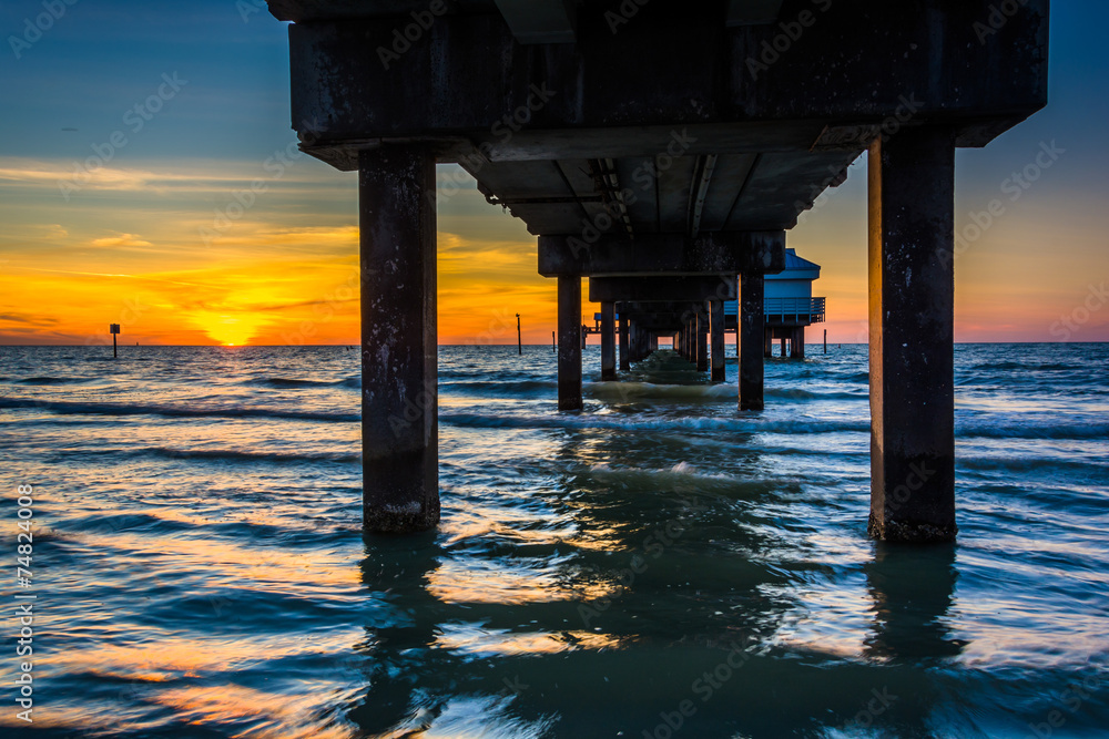 Fishing pier in the Gulf of Mexico at sunset,  Clearwater Beach,