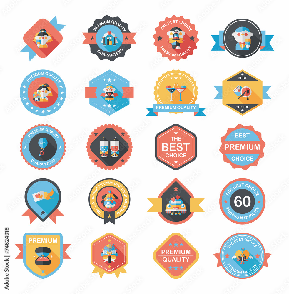Wedding badge banner flat design background set, eps10 Wedding badge banner flat design background set, eps10