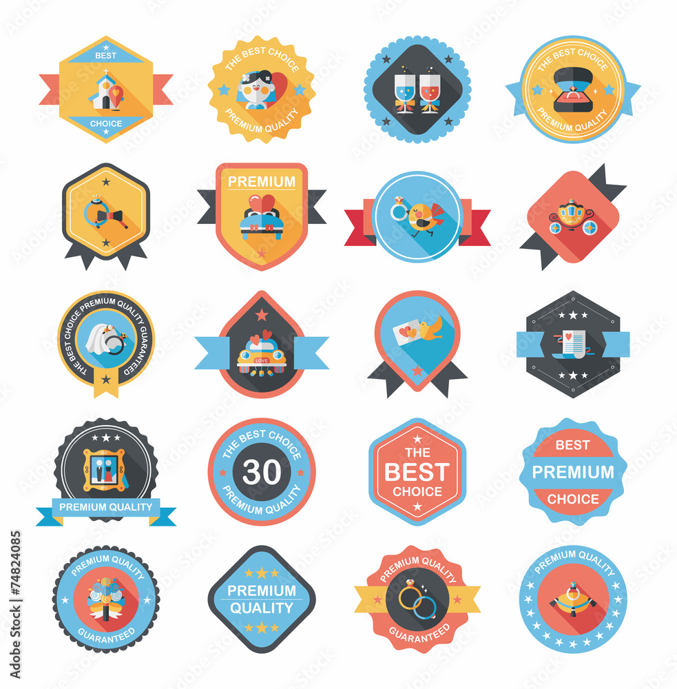 Wedding badge banner flat design background set, eps10 Wedding badge banner flat design background set, eps10
