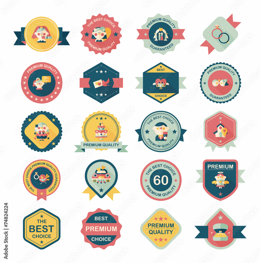 Wedding badge banner flat design background set, eps10 Wedding badge banner flat design background set, eps10