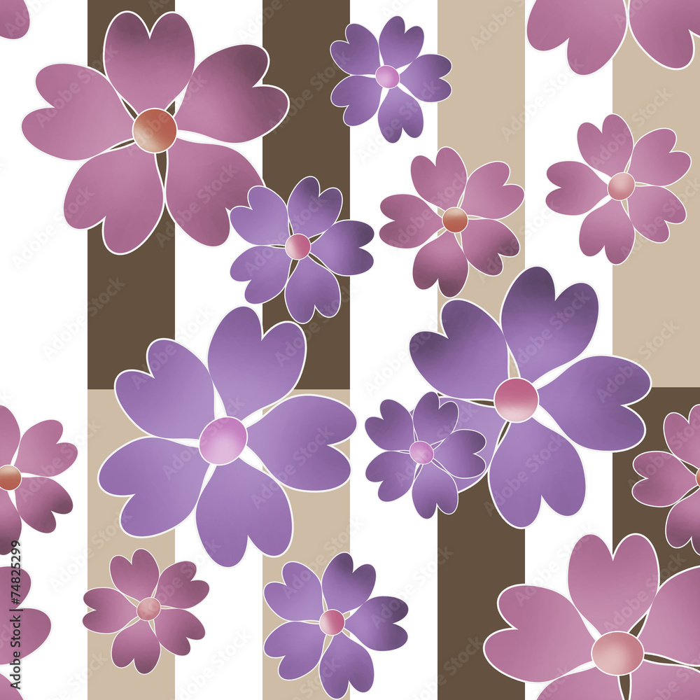 Flowers retro seamless pattern on striped background Flowers retro seamless pattern on striped background
