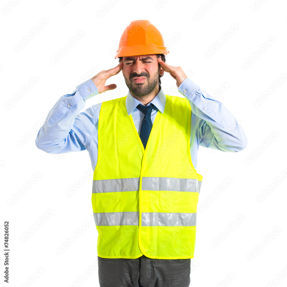 frustrated workman over white background frustrated workman over white background