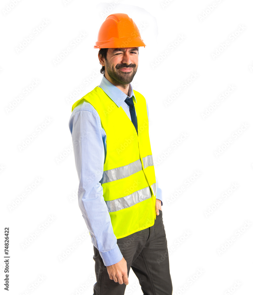 Workman over white Workman over white