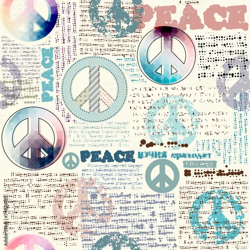 Tapety Imitacja gazety grunge z pokojowymi symbolami.