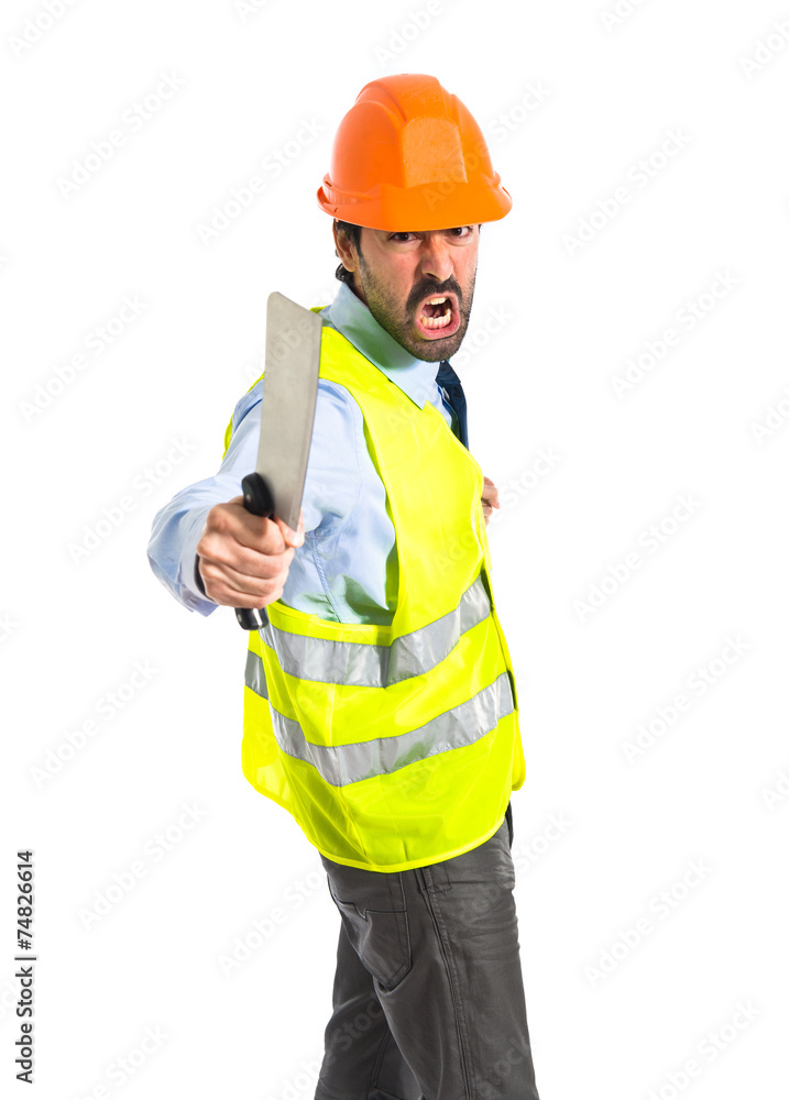 workman with knife