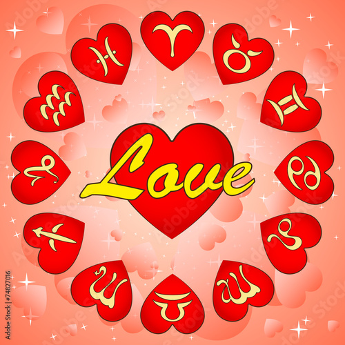 signs of zodiac on Valentine's day, vector illustration