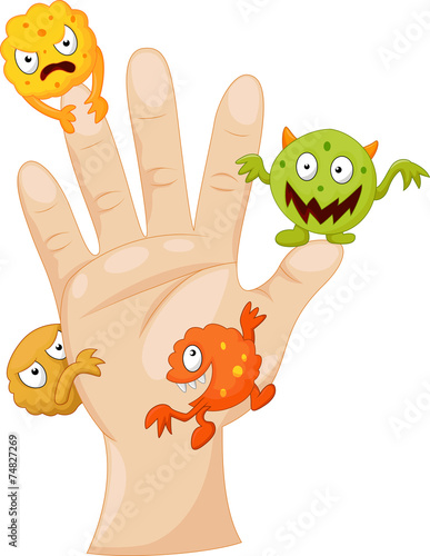 Dirty palm with cartoon germs