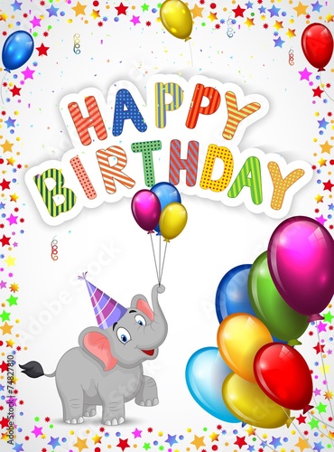 Birthday cartoon with happy elephant