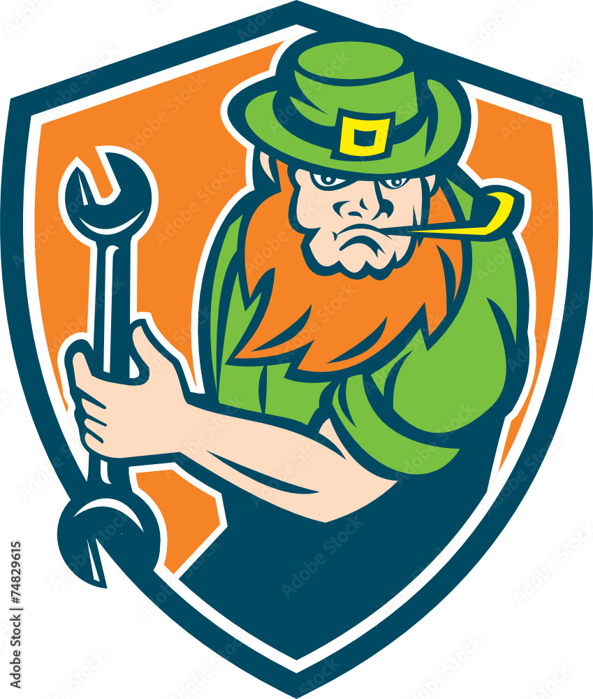 Leprechaun Mechanic Spanner Shield Retro Leprechaun Mechanic Spanner Shield Retro