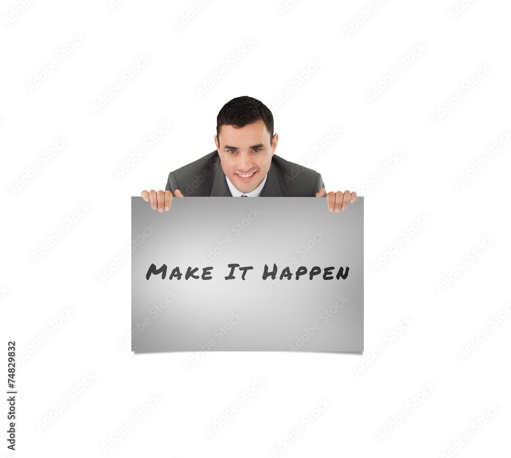 Composite image of businessman looking over wall Composite image of businessman looking over wall
