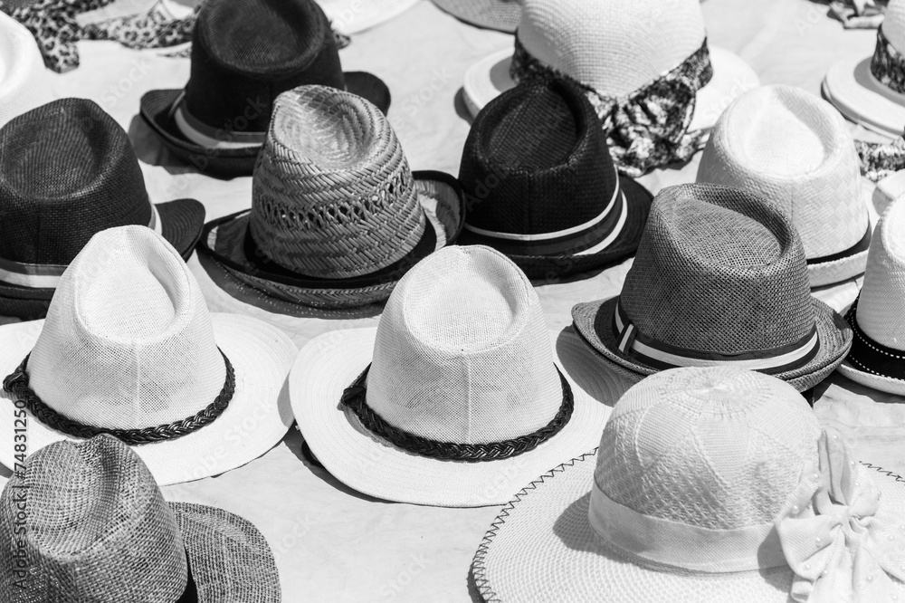 Hat display at an outdoor market