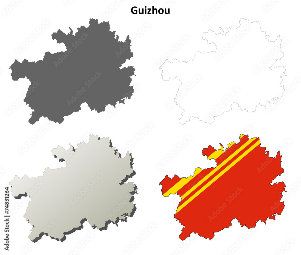 Obraz premium Guizhou blank outline map set