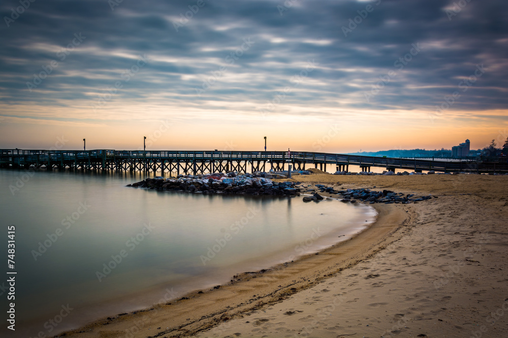 Long exposure of the beach and a pier in the Chesapeake Bay, in
