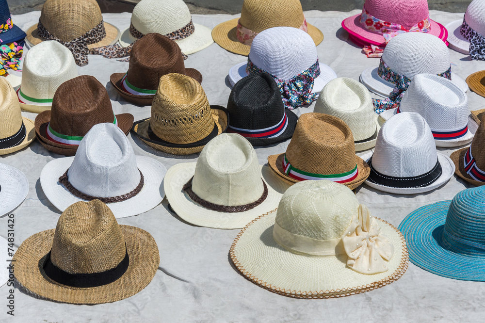 Hat display at an outdoor market