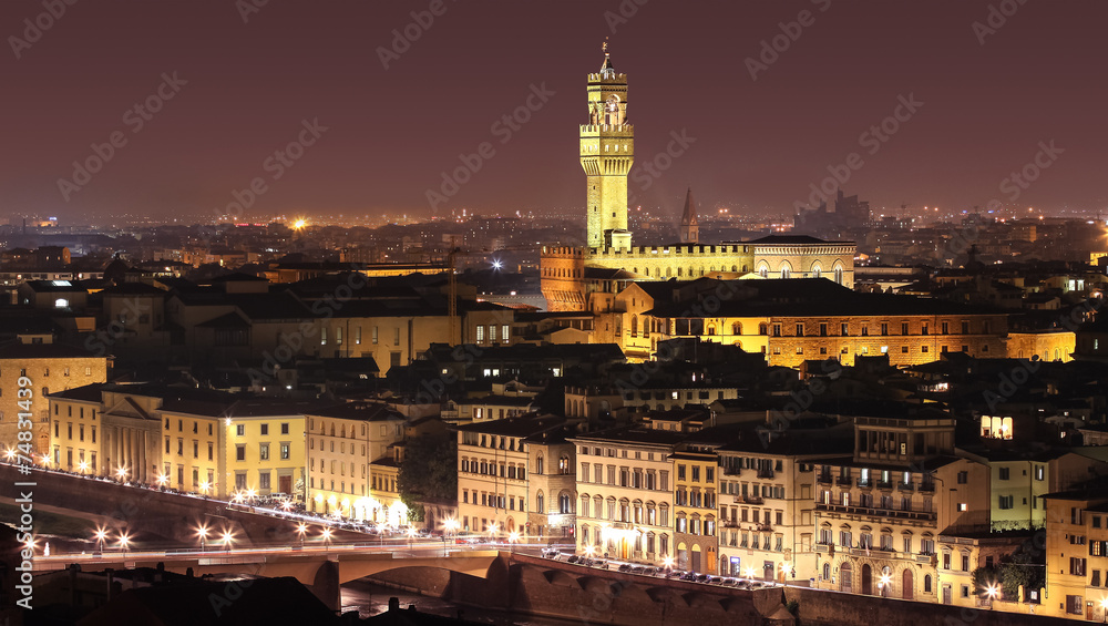 Panoramic night view of Florence, Italy.