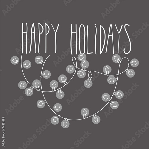 Happy Holidays Doodle Card On Chalkboard