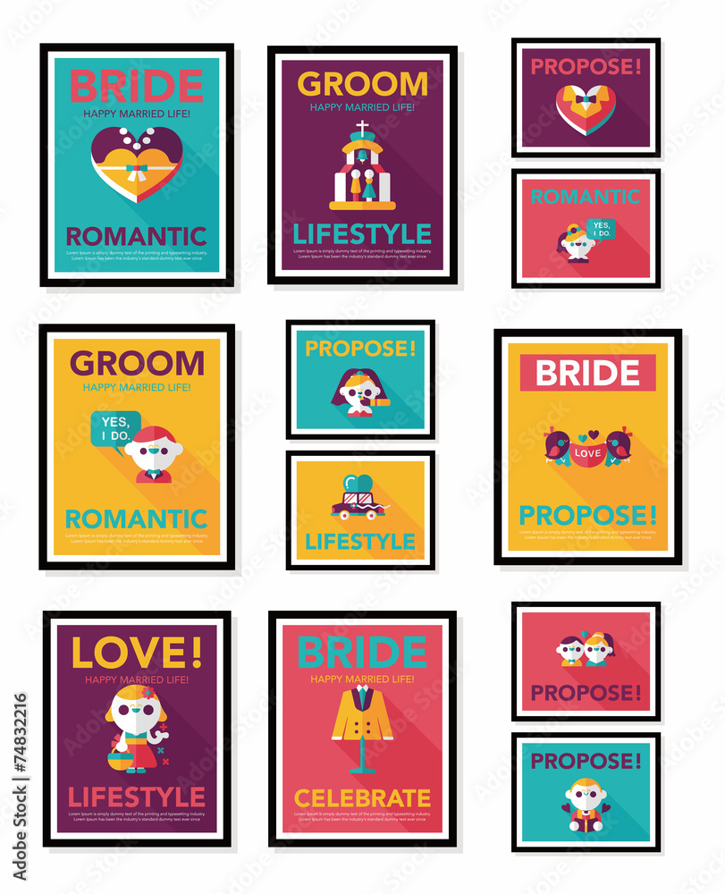 Plakat Wedding poster flat design background set, eps10