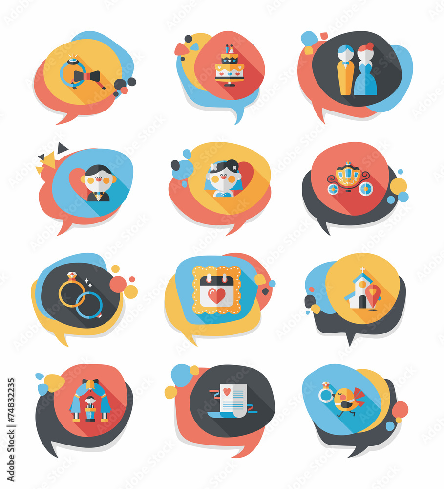 Wedding speech bubble flat design background set, eps10 Wedding speech bubble flat design background set, eps10
