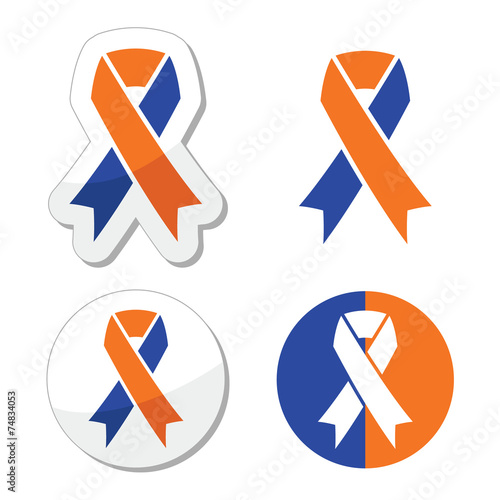 Navy blue and orange ribbons - family caregivers awareness icons