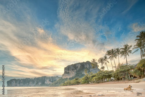 beautiful beach with colorful sky  Thailand