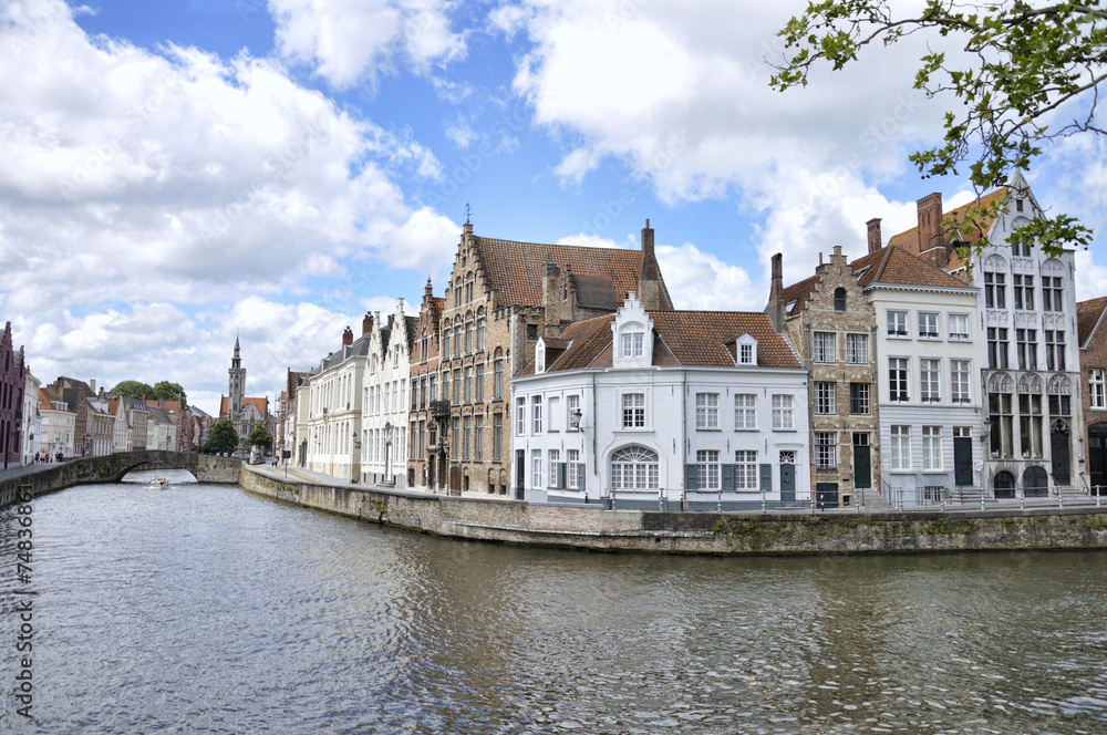 Streets and canals of the old town of Bruges in Belgium