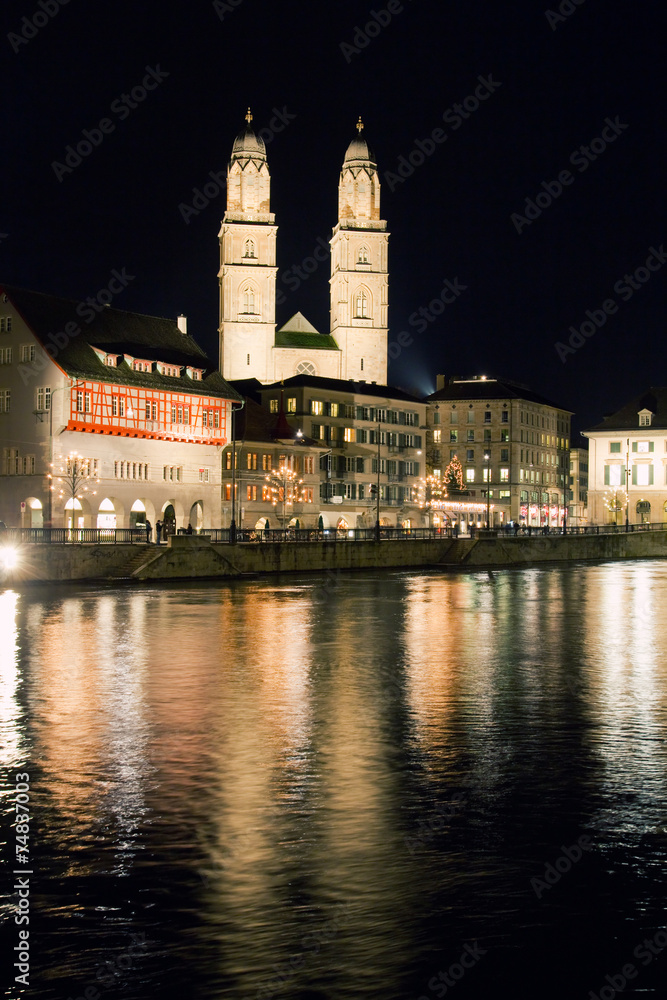 Zurich city at night in Switzerland Zurich city at night in Switzerland