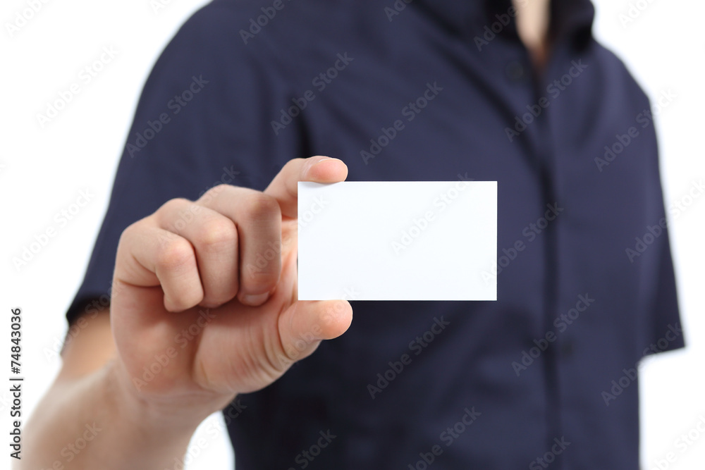 Close up of a man hand holding a blank card Close up of a man hand holding a blank card