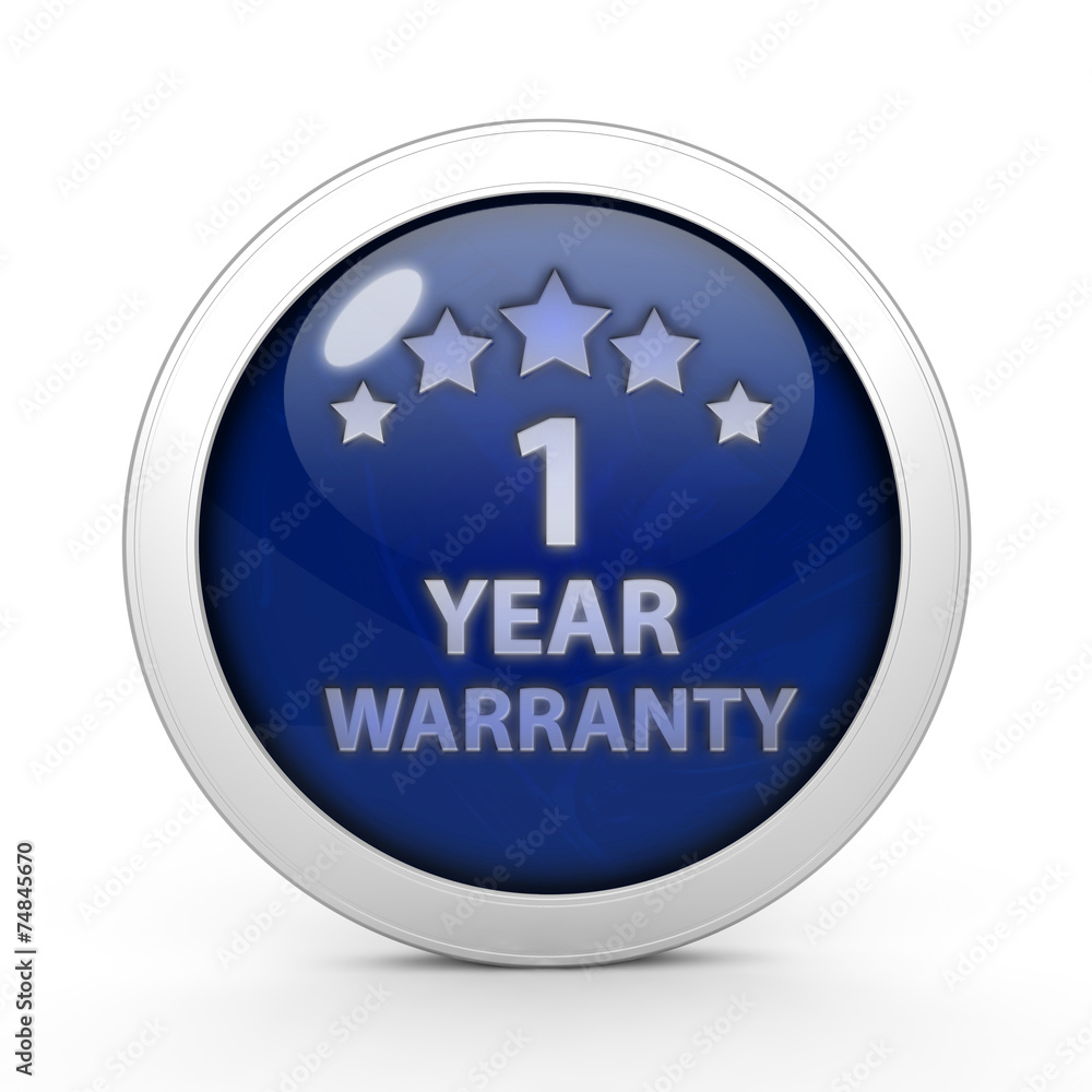 One year warranty circular icon on white background One year warranty circular icon on white background