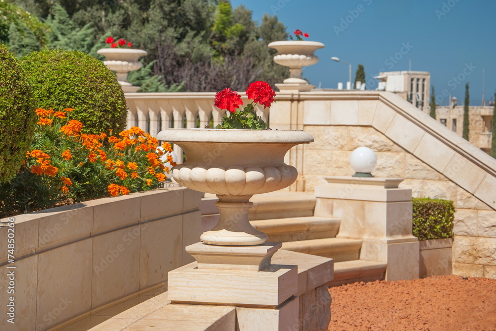 Naklejka premium Beautiful landscaped garden in Haifa in Israel