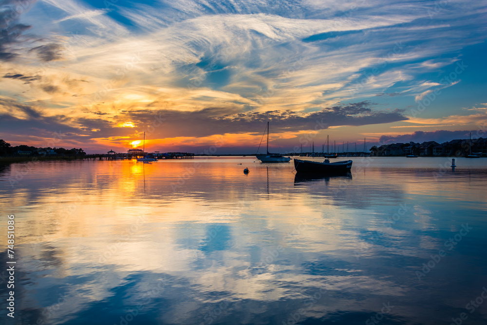 Sunset over the Folly River, in Folly Beach, South Carolina.