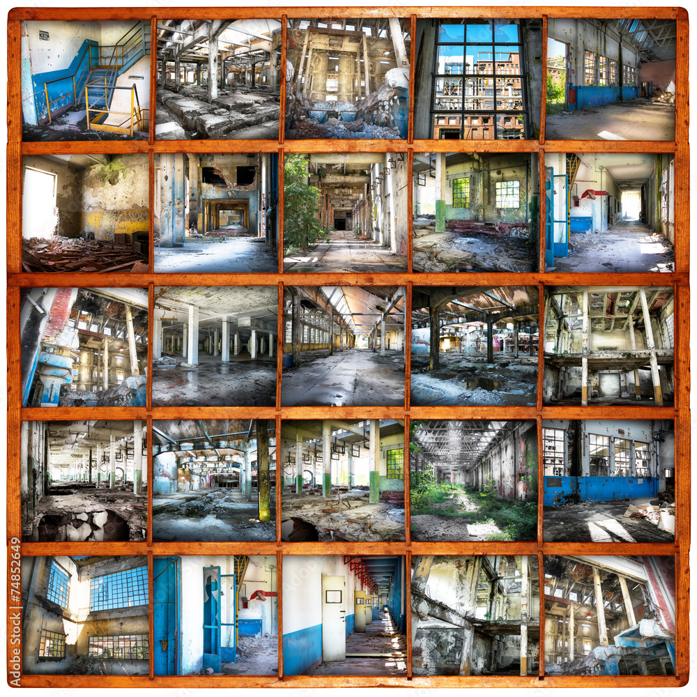 Naklejka premium fabbriche in rovina bacheca collage