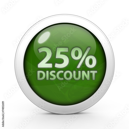 Discount 25 circular icon on white background