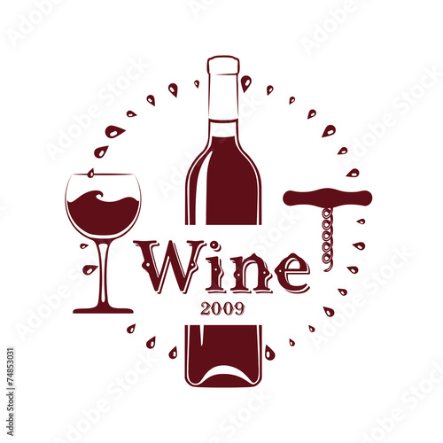 Wine Bottle, Glass and corkscrew