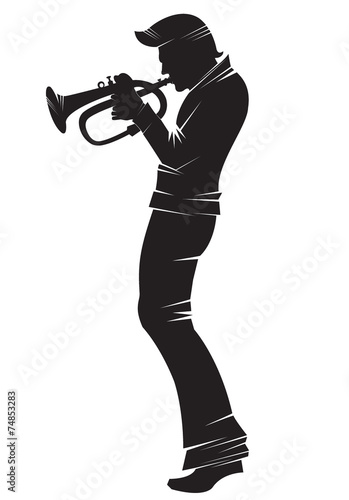 Trumpeter. Vector silhouette, isolated on white
