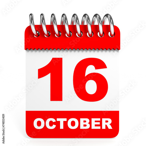 Calendar on white background. 16 October. photo