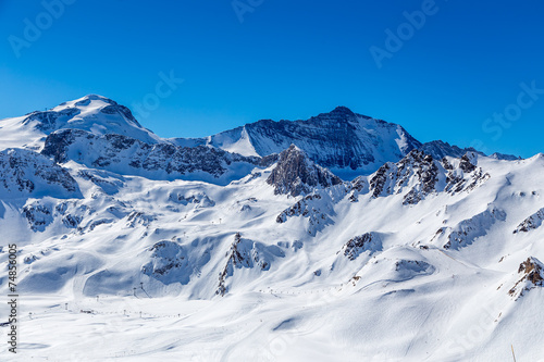Winter landscape of mountains, Tignes, France.