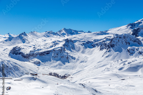 Winter landscape of mountains, Tignes, France. © snowserge
