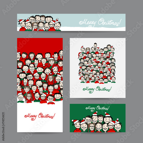 Christmas cards with people crowd for your design
