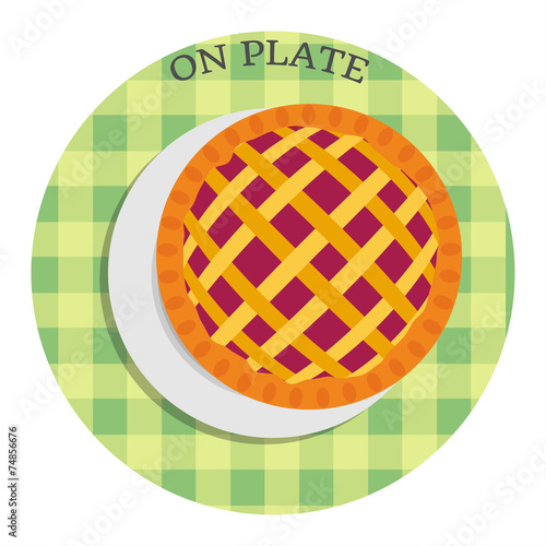 Warm apple pie on plate. Vector illustration