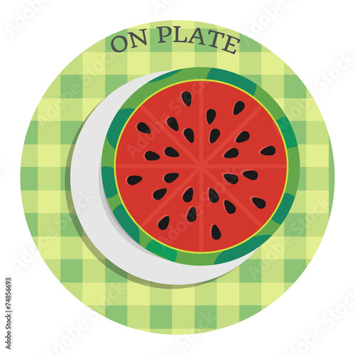 Half of watermelon on plate. Vector illustration