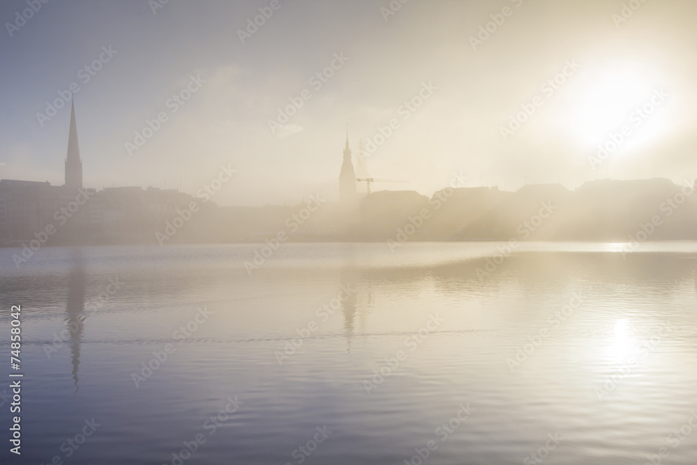 Dense fog over the Alster Dense fog over the Alster