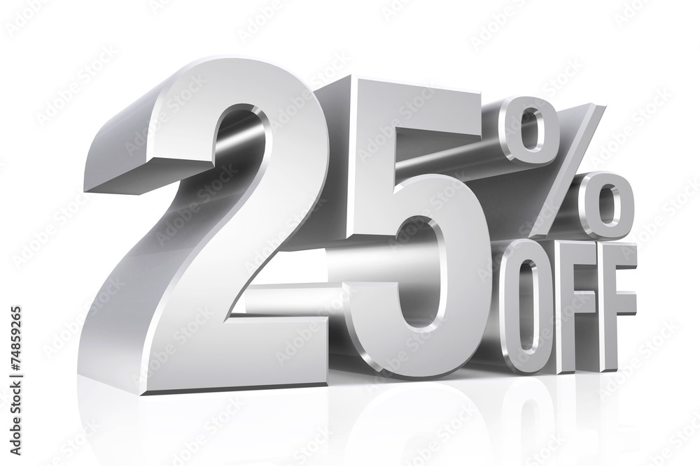 3D render silver text 25 percent off. 3D render silver text 25 percent off.